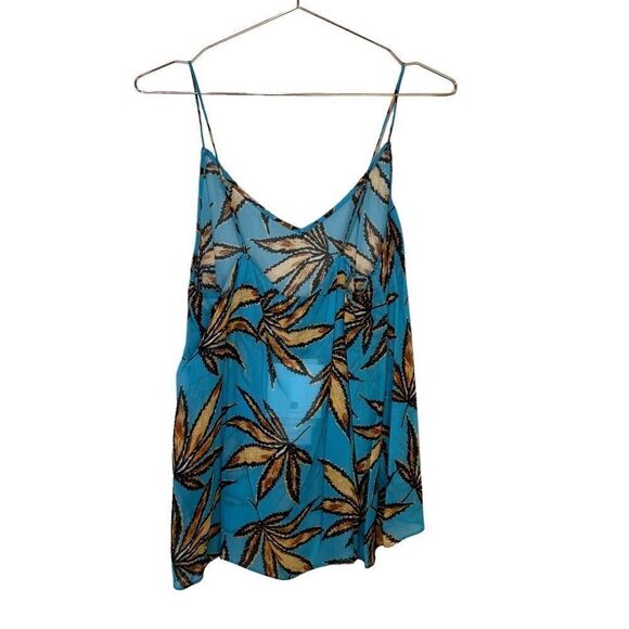 NWT Dorothee Schumacher Translucent Leaves Tank Top Turquoise Orange Size 4 - Picture 2 of 5